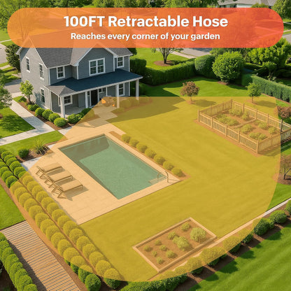 Retractable Rubber Hybrid Garden Hose Reel, 5/8"x100ft Wall Mount