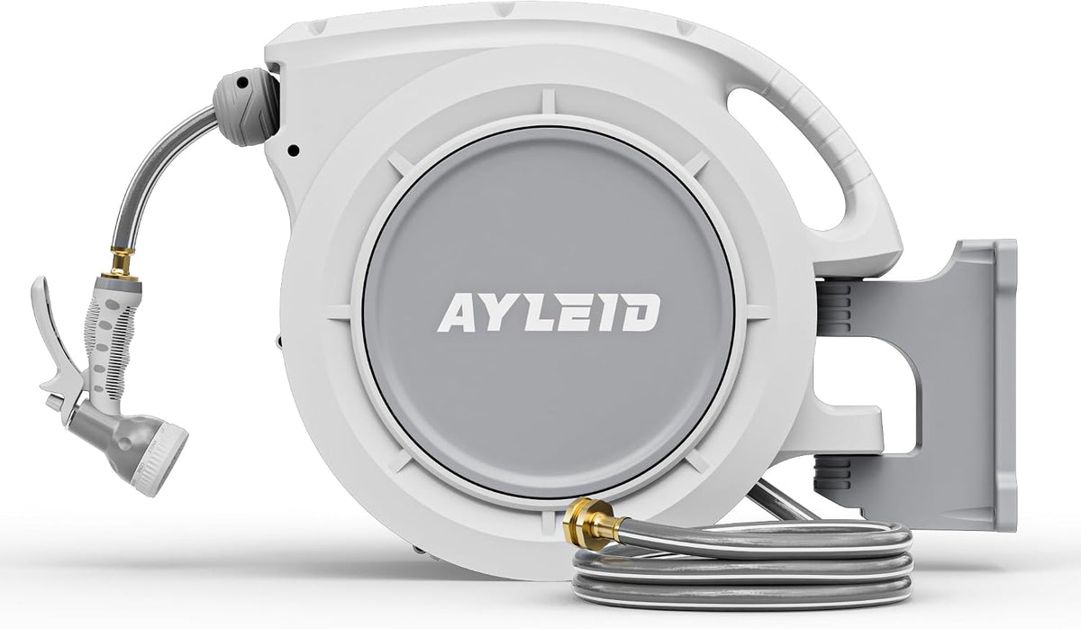 Retractable Rubber Hybrid Garden Hose Reel, 5/8"x100ft Wall Mount
