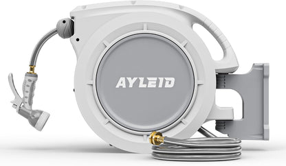 Retractable Rubber Hybrid Garden Hose Reel, 5/8"x100ft Wall Mount