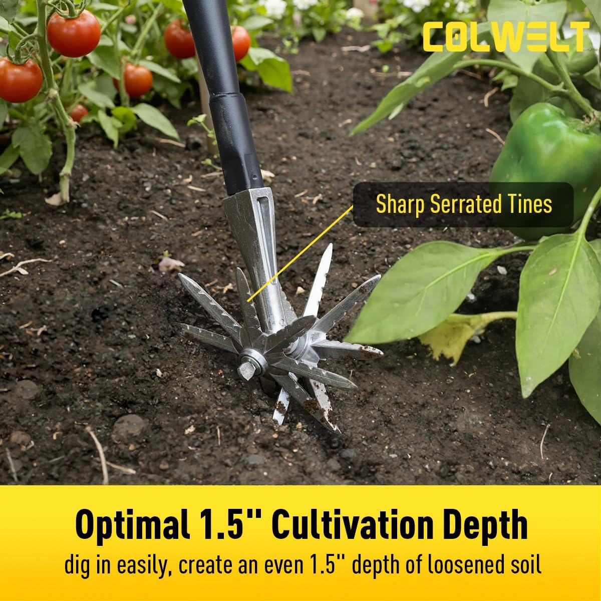 Manual Rotary Cultivator, Single-Tine Aluminum Cultivators for Gardening, Garden Hand Tiller Manual with Ergo Wooden t-Handle, Hand Held Cultivator Tool For Flower Beds Cultivate, Aerate, Weed