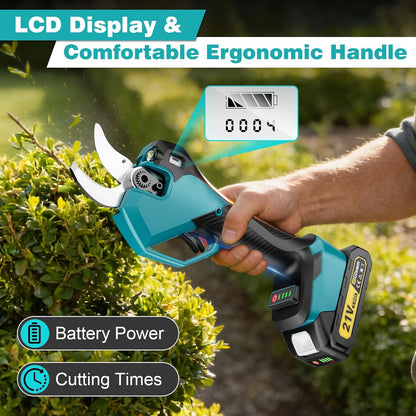 Electric Pruning Shears for Gardening, Battery Pruning Shears Max 2.4” Opening Diameter, Electric Pruner with LCD Display & 2 x 2000mAh Batteries for Branch, Fruit Plucking and Tree Trimming