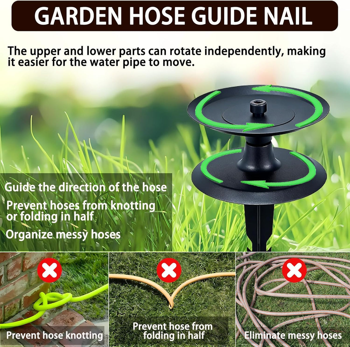 4 PCS Garden Hose Guide Spike, Hose Guides for Garden Decorative, Heavy Duty Pure Metal Hose Guards for Garden, Rustproof Coated Garden Hose Stake for Yard Lawn, Durable Hose Roller Guide