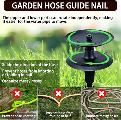 4 PCS Garden Hose Guide Spike, Hose Guides for Garden Decorative, Heavy Duty Pure Metal Hose Guards for Garden, Rustproof Coated Garden Hose Stake for Yard Lawn, Durable Hose Roller Guide
