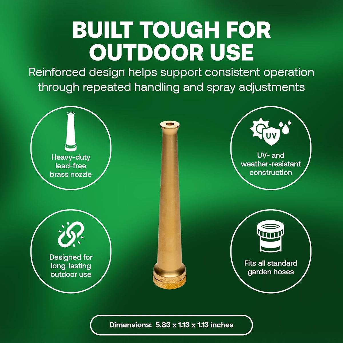 HENZLB5ADJ 5 in Lead-Free Brass Twist Adjustable Hose End Nozzle