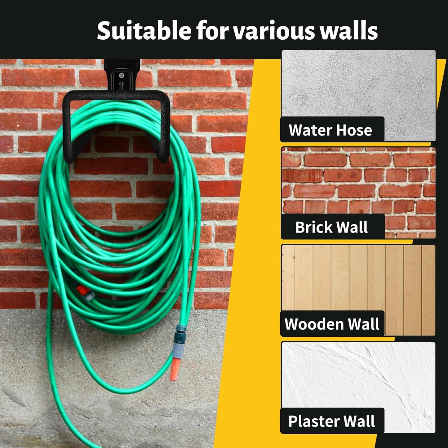 Heavy-duty rust-proof hose hooks for storing water pipes, hoses, cables, trimmers, ladders, buckets, tools | Wall-mounted high load-bearing capacity, non-slip hanger for homes, yards, and farms