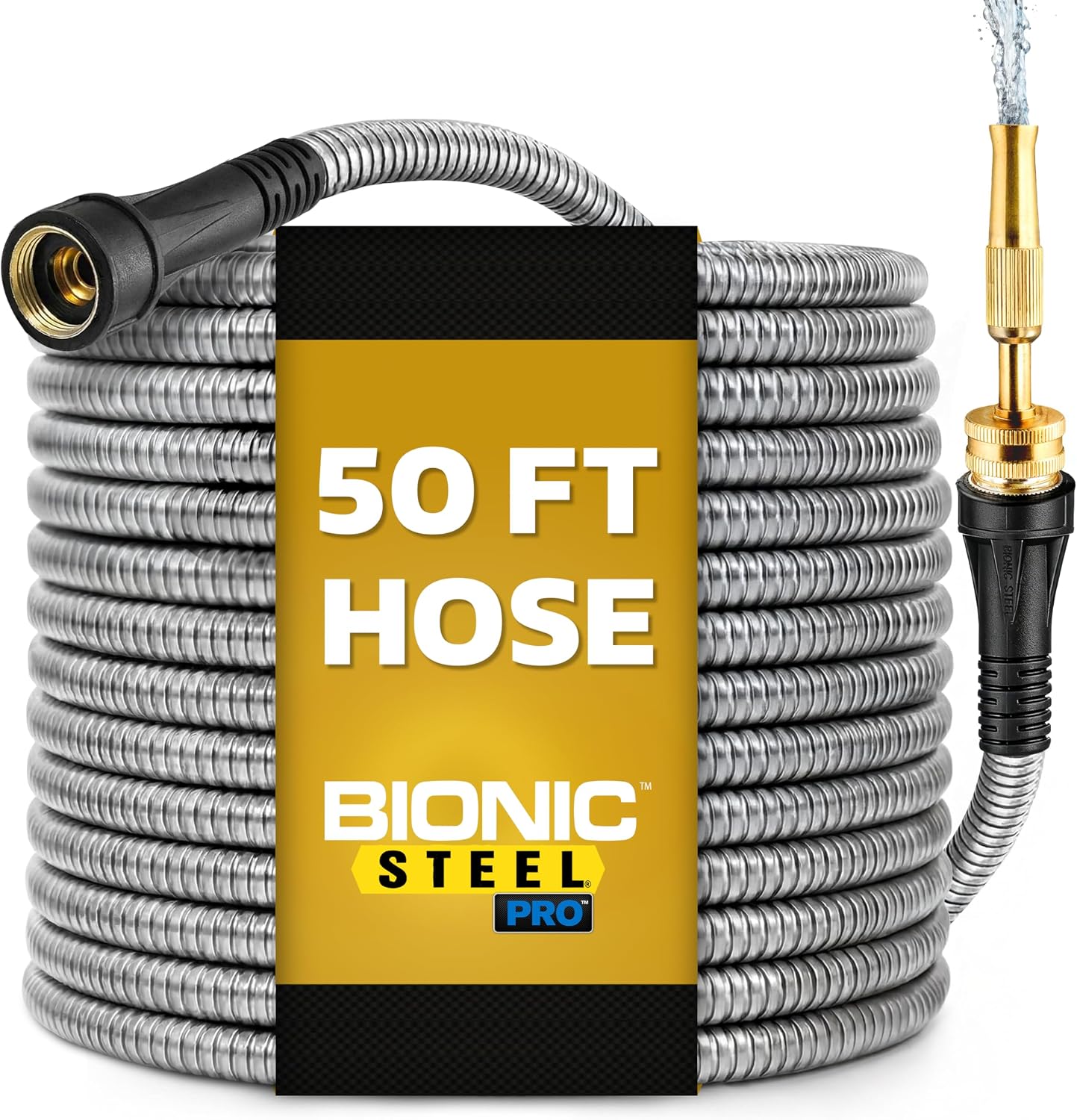 Bionic Steel PRO 50 Ft Metal Garden Hose with Brass Nozzle