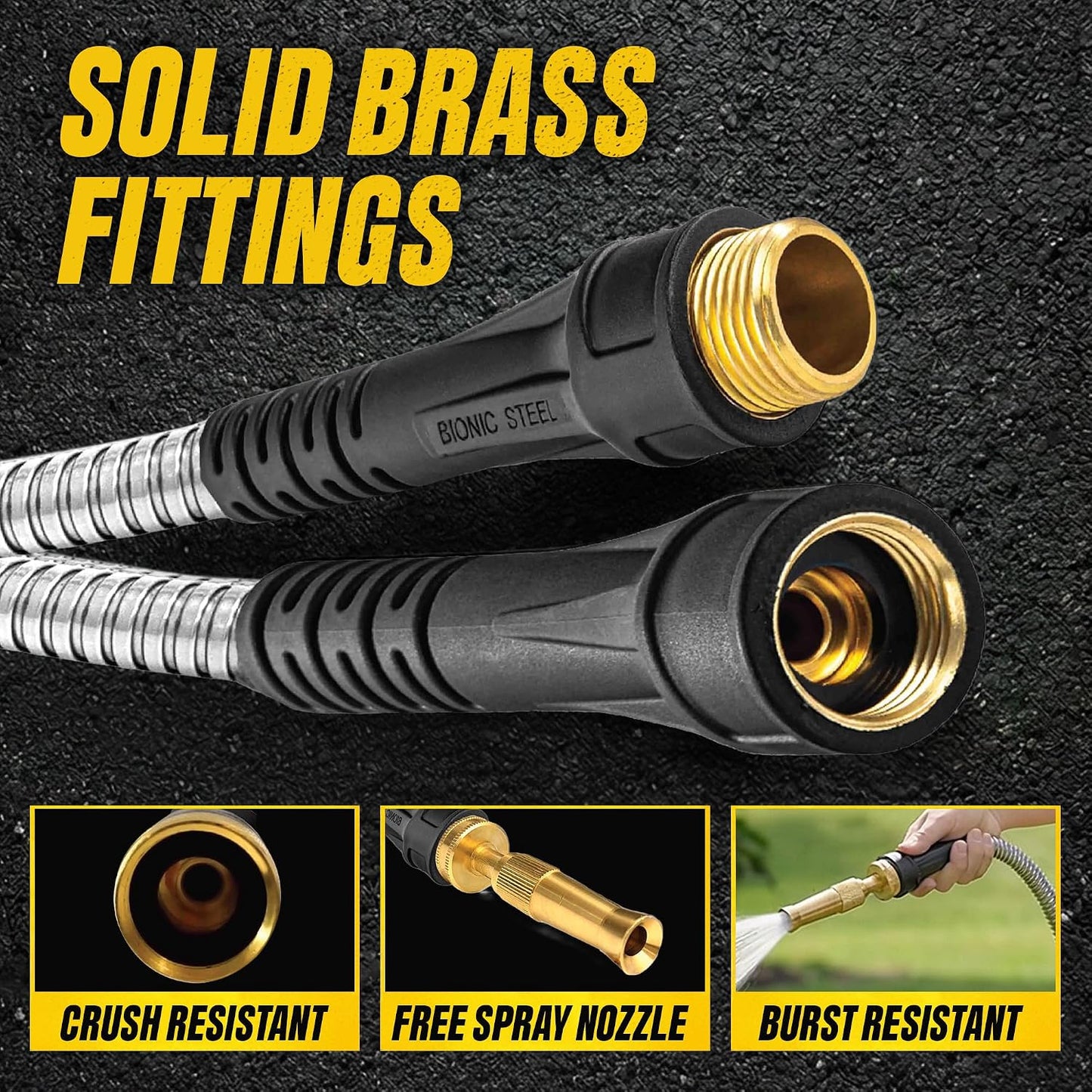 Bionic Steel PRO 50 Ft Metal Garden Hose with Brass Nozzle