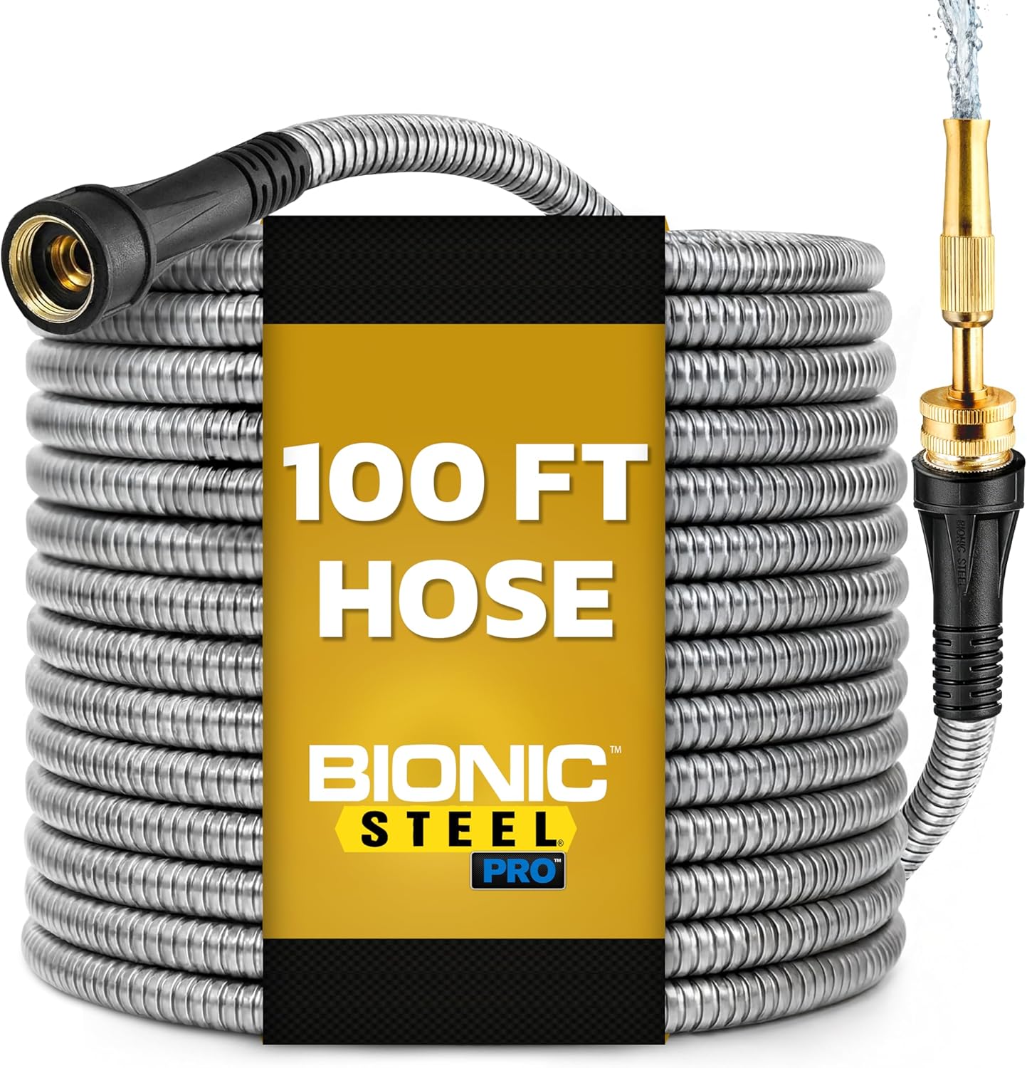 Bionic Steel PRO 50 Ft Metal Garden Hose with Brass Nozzle