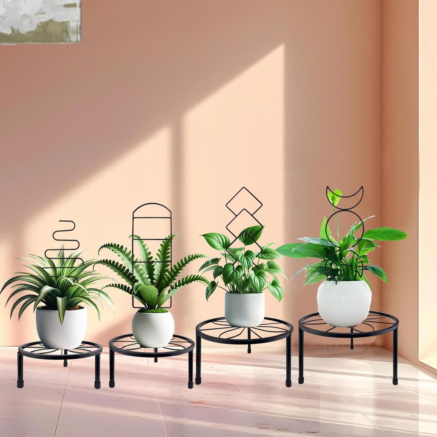 4 Packs Trellis for Climbing Plants Indoor, Small Garden Metal Trellis for Potted Plants Outdoor for Vine Ivy Flower Plant Support, 4 Different Black Iron Patterns