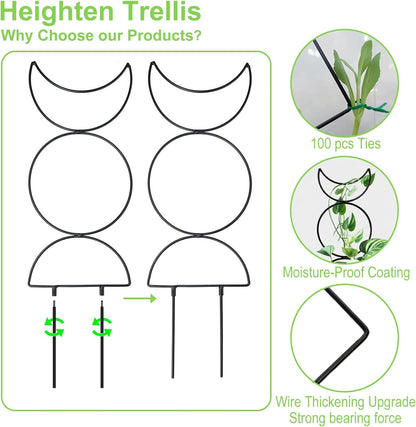 4 Packs Trellis for Climbing Plants Indoor, Small Garden Metal Trellis for Potted Plants Outdoor for Vine Ivy Flower Plant Support, 4 Different Black Iron Patterns