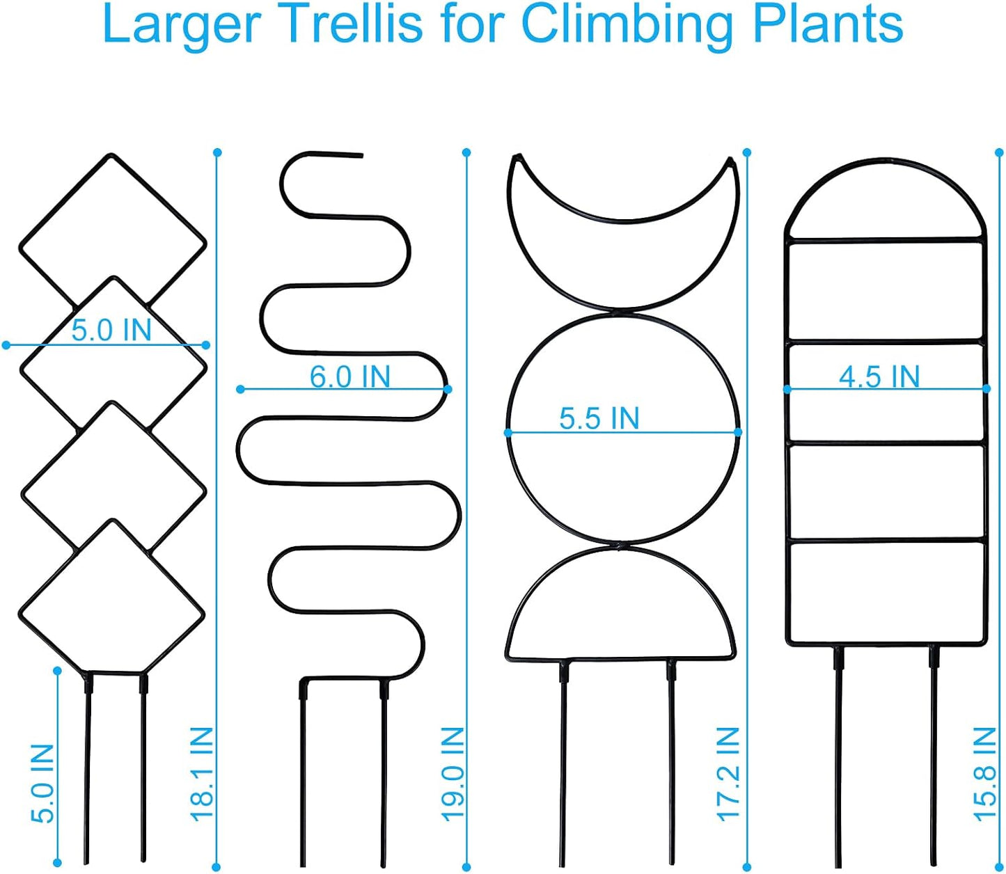 4 Packs Trellis for Climbing Plants Indoor, Small Garden Metal Trellis for Potted Plants Outdoor for Vine Ivy Flower Plant Support, 4 Different Black Iron Patterns
