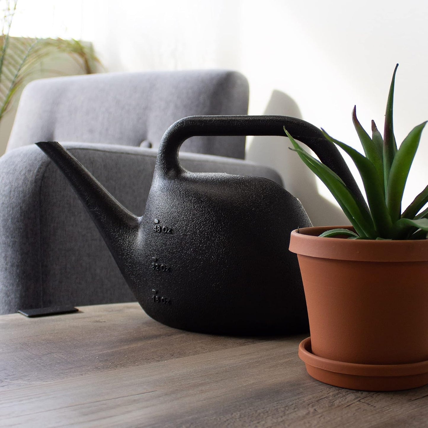 1.5 L (0.4 Gallon) Resin Indoor/Outdoor Watering Can in Black, Small Watering Can for Small Space Use