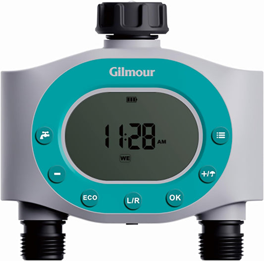 Dual Outlet Water Timer for Garden Hose, Programmable Automatic Watering System, LCD Screen, Rain Delay, Battery Operated