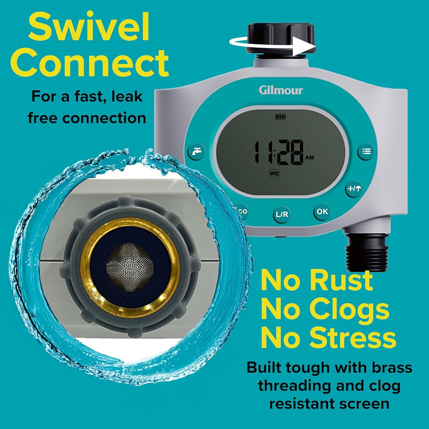 Dual Outlet Water Timer for Garden Hose, Programmable Automatic Watering System, LCD Screen, Rain Delay, Battery Operated