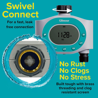 Dual Outlet Water Timer for Garden Hose, Programmable Automatic Watering System, LCD Screen, Rain Delay, Battery Operated