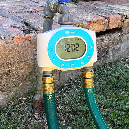 Dual Outlet Water Timer for Garden Hose, Programmable Automatic Watering System, LCD Screen, Rain Delay, Battery Operated