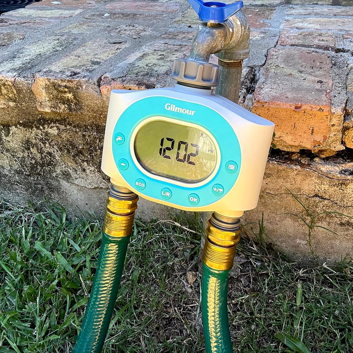Dual Outlet Water Timer for Garden Hose, Programmable Automatic Watering System, LCD Screen, Rain Delay, Battery Operated
