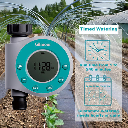 Dual Outlet Water Timer for Garden Hose, Programmable Automatic Watering System, LCD Screen, Rain Delay, Battery Operated
