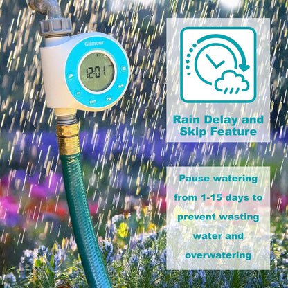 Dual Outlet Water Timer for Garden Hose, Programmable Automatic Watering System, LCD Screen, Rain Delay, Battery Operated