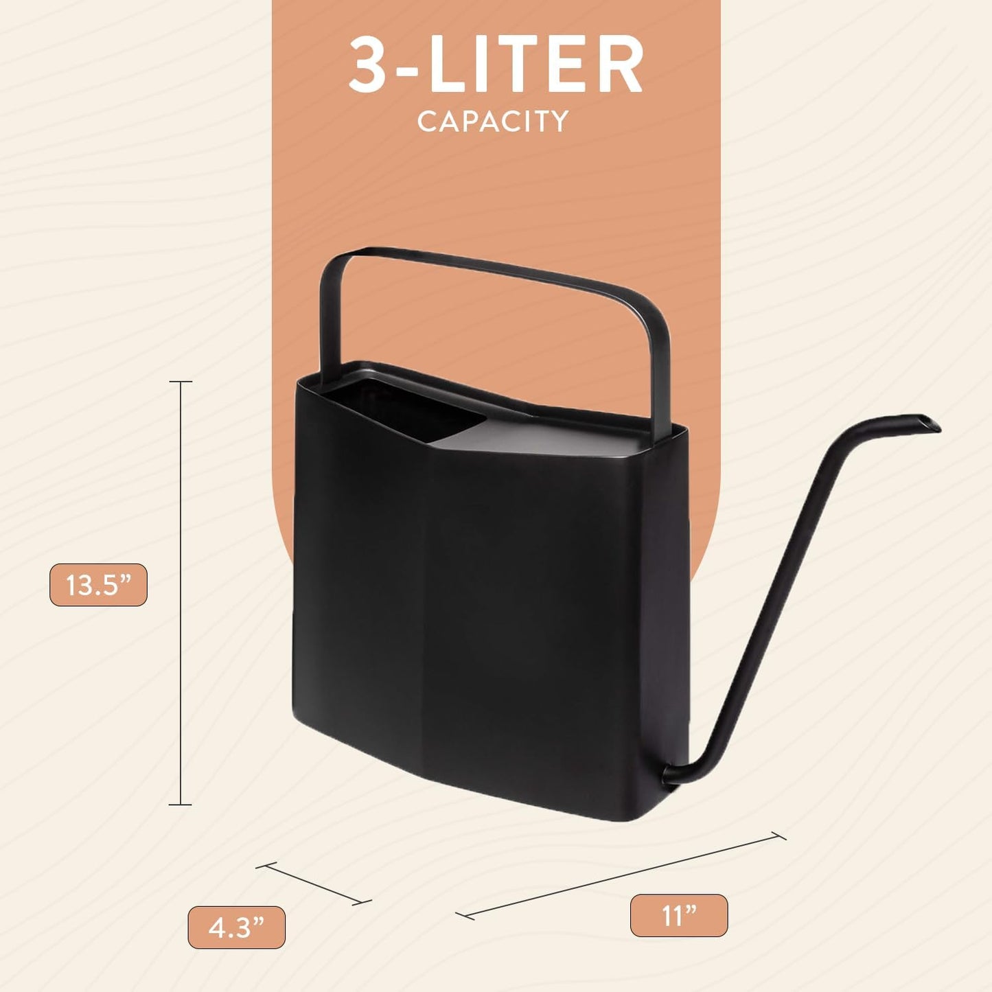 Brass Watering Can - 3L Stainless Steel - Long Spout (Black)