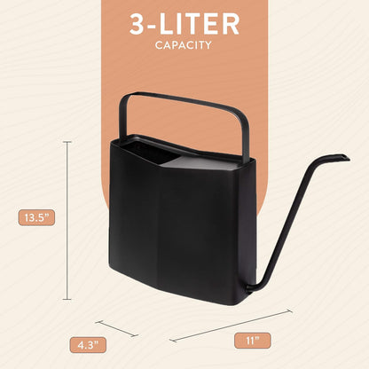 Brass Watering Can - 3L Stainless Steel - Long Spout (Black)