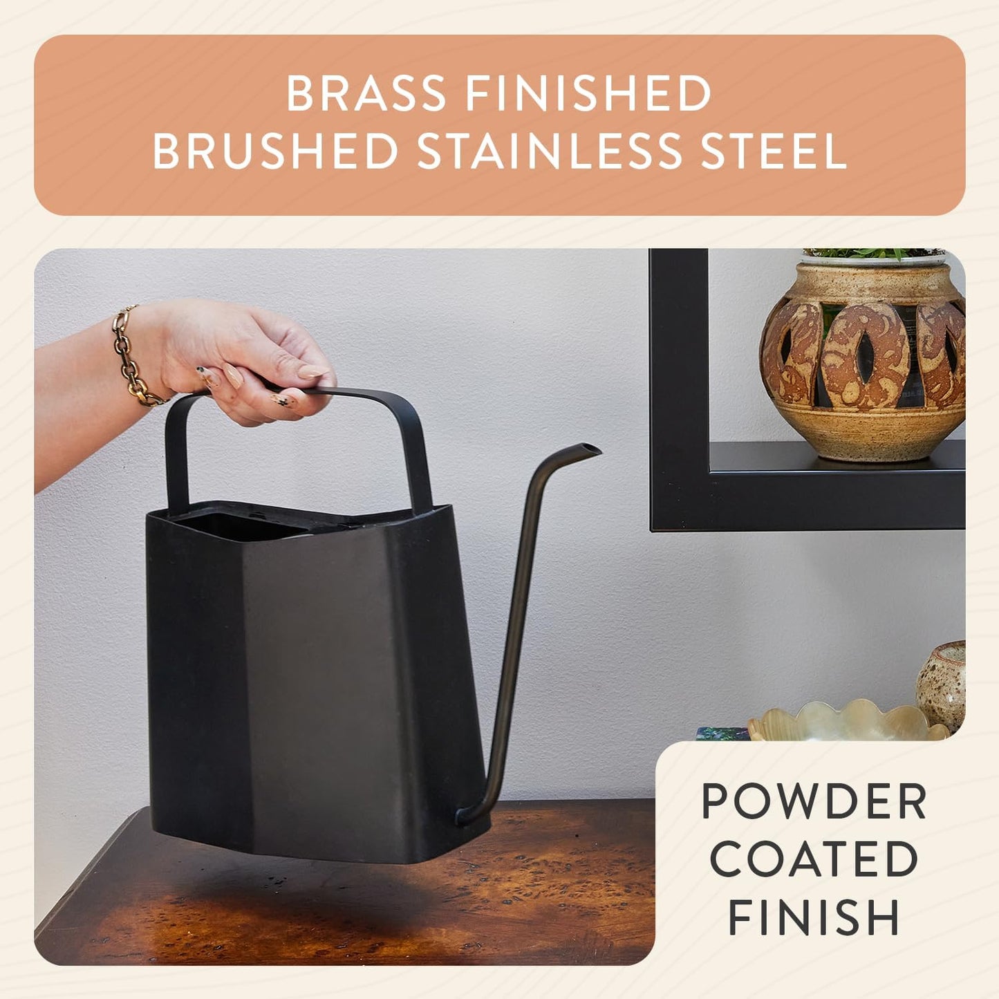 Brass Watering Can - 3L Stainless Steel - Long Spout (Black)