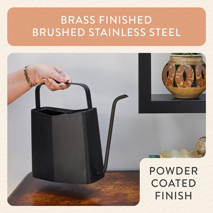 Brass Watering Can - 3L Stainless Steel - Long Spout (Black)