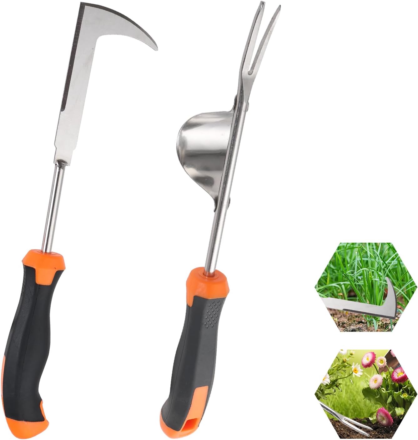 Weed Puller Tool, Set of 3, Rubber Handle Weed Remover Tool, Manual Weeder,L-Shaped Weeding Tool, Thickened Stainless Steel Crack Weeder,Planting and Weeding for Garden, Patio