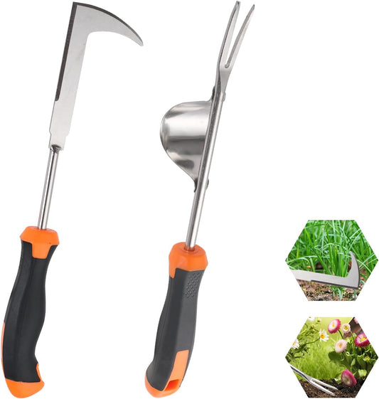 Weed Puller Tool, Set of 3, Rubber Handle Weed Remover Tool, Manual Weeder,L-Shaped Weeding Tool, Thickened Stainless Steel Crack Weeder,Planting and Weeding for Garden, Patio