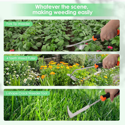 Weed Puller Tool, Set of 3, Rubber Handle Weed Remover Tool, Manual Weeder,L-Shaped Weeding Tool, Thickened Stainless Steel Crack Weeder,Planting and Weeding for Garden, Patio