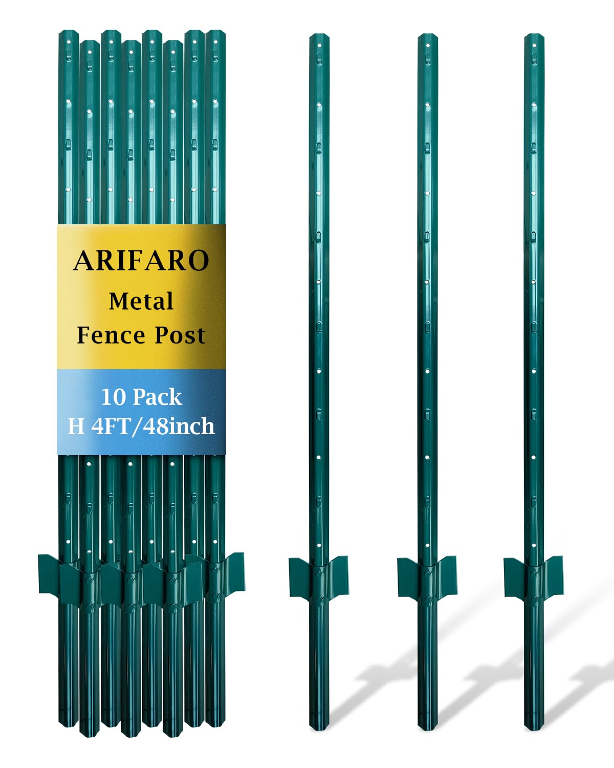 Fence Posts 4 Feet, 10-Pack, Heavy Duty U Post, Metal Fence Post