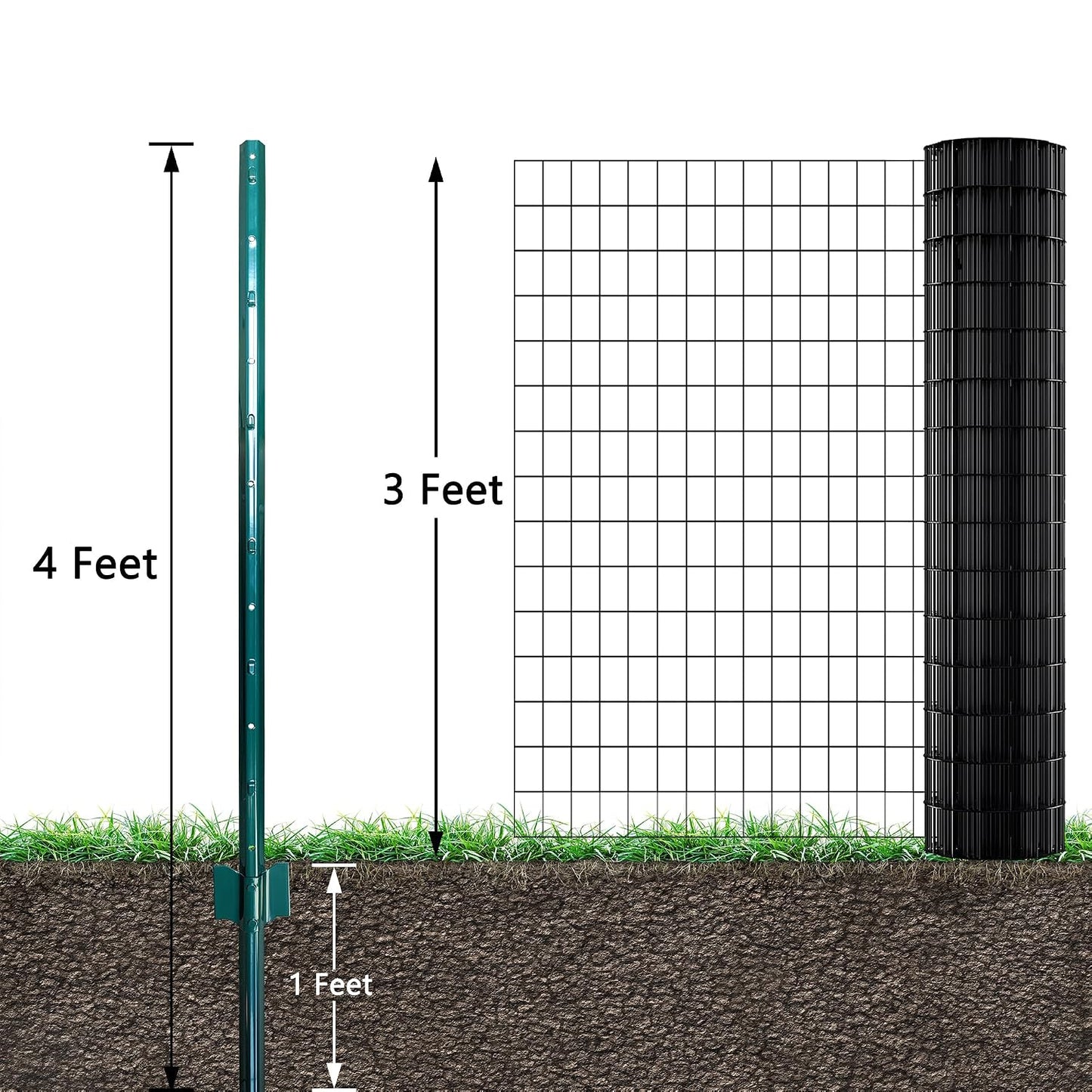 Fence Posts 4 Feet, 10-Pack, Heavy Duty U Post, Metal Fence Post