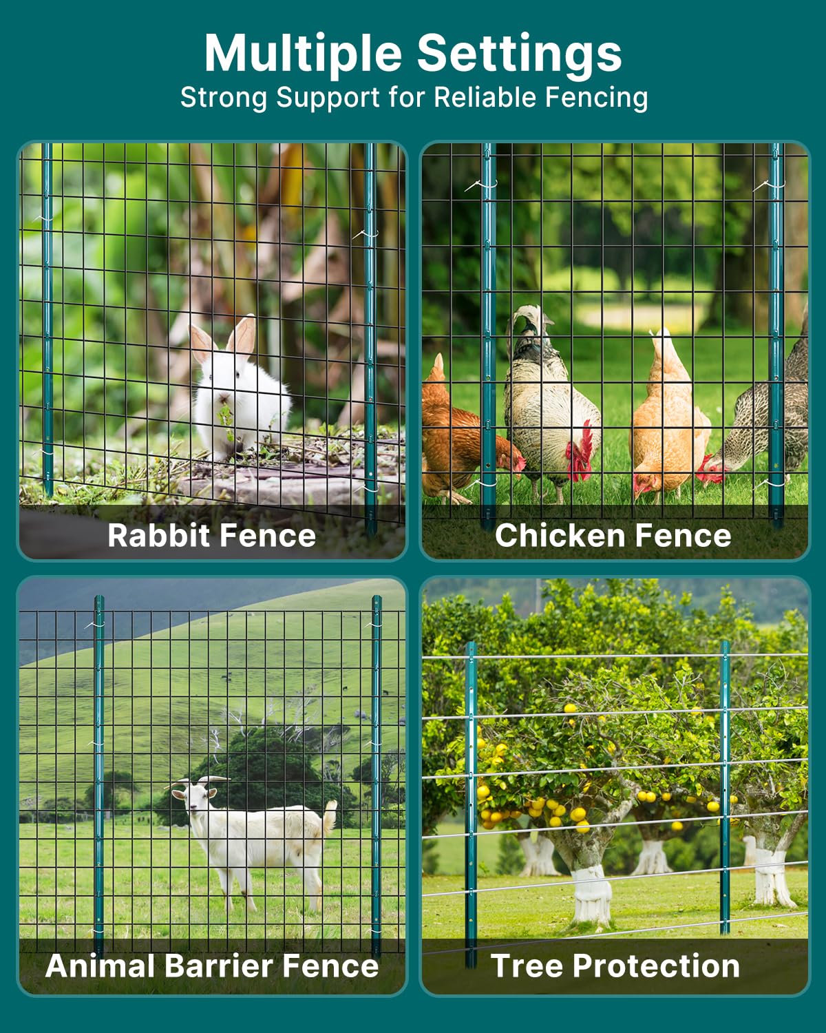 Fence Posts 4 Feet, 10-Pack, Heavy Duty U Post, Metal Fence Post