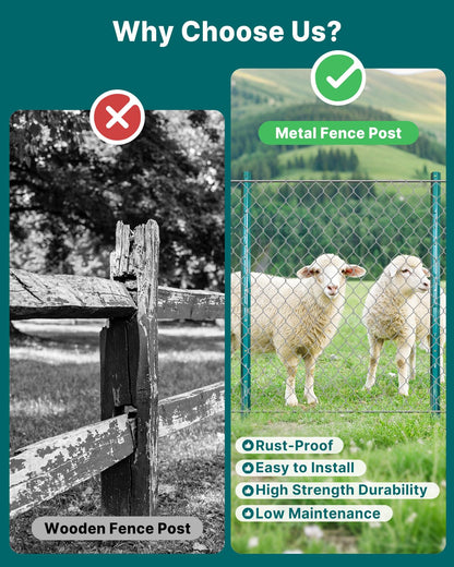 Fence Posts 4 Feet, 10-Pack, Heavy Duty U Post, Metal Fence Post