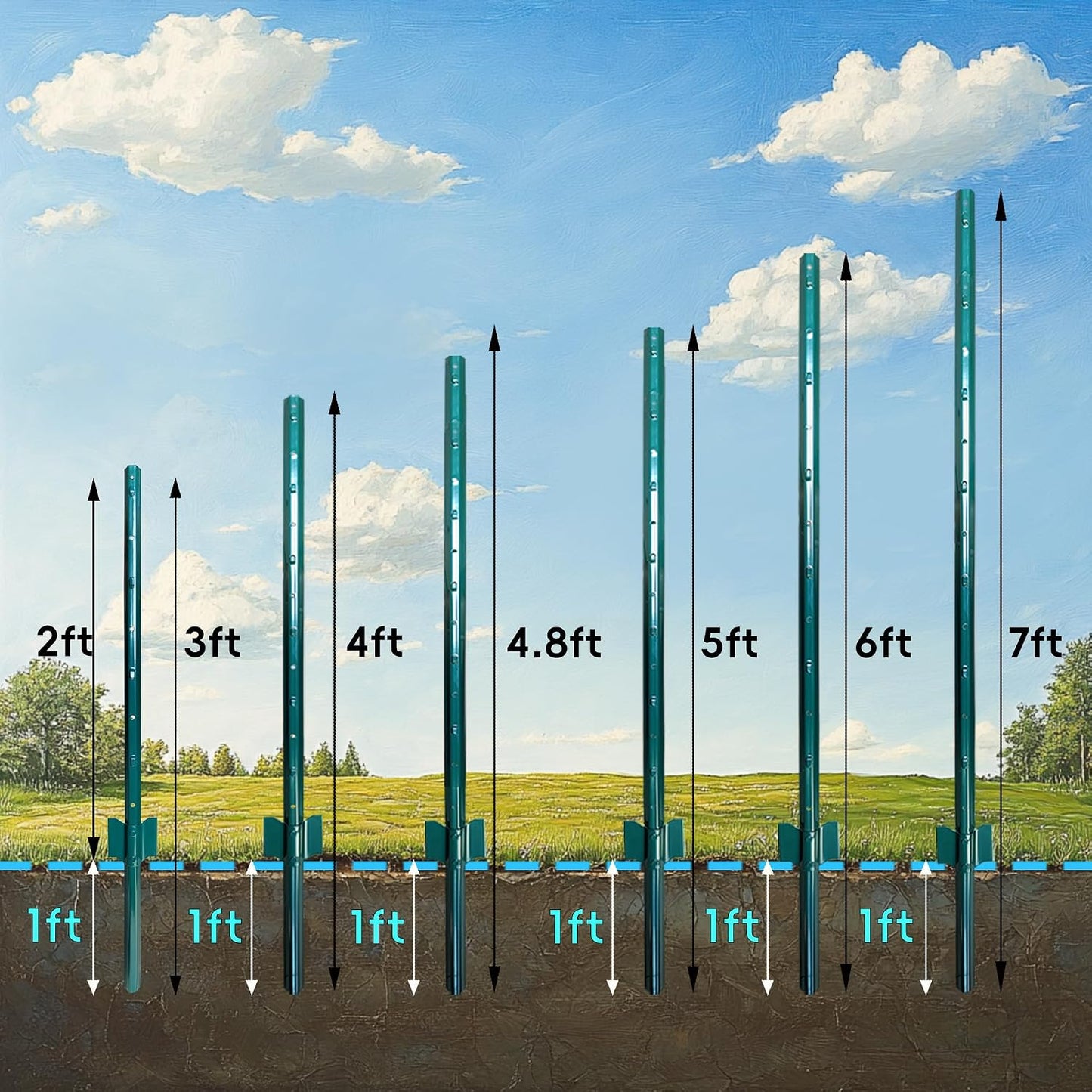 Fence Posts 4 Feet, 10-Pack, Heavy Duty U Post, Metal Fence Post