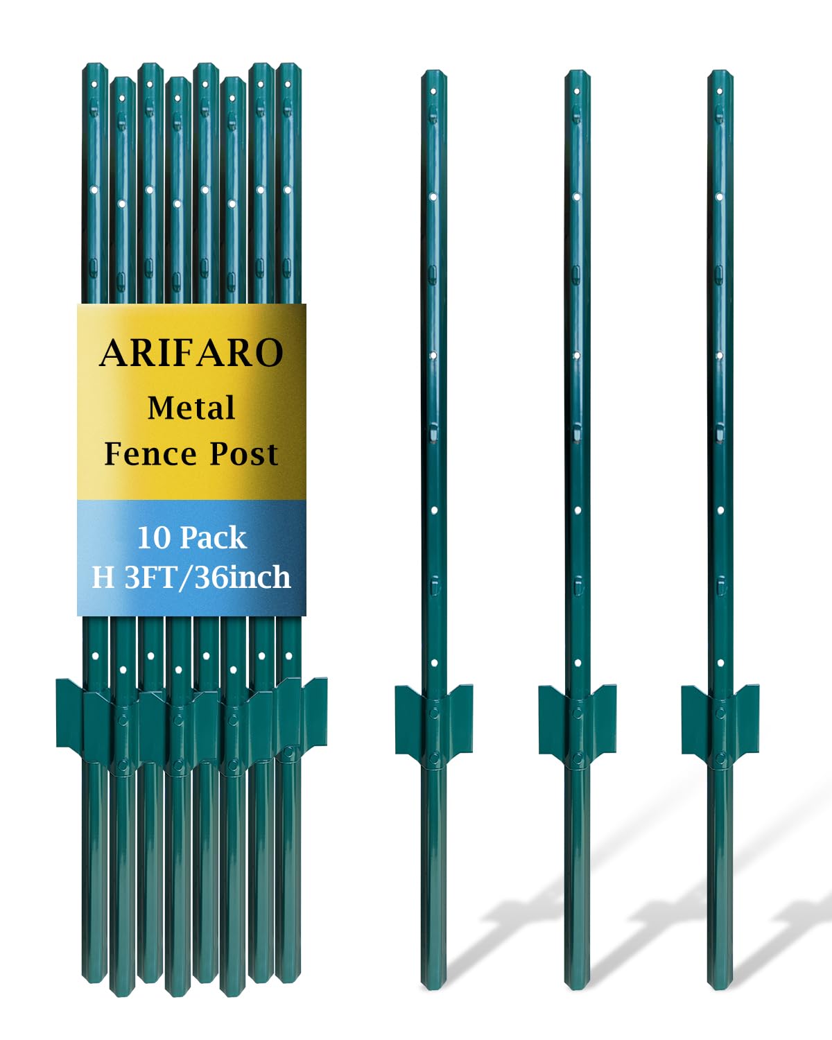 Fence Posts 4 Feet, 10-Pack, Heavy Duty U Post, Metal Fence Post