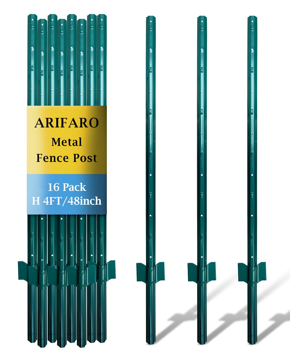 Fence Posts 4 Feet, 10-Pack, Heavy Duty U Post, Metal Fence Post
