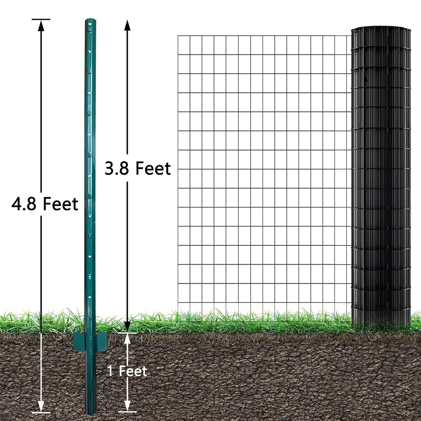Fence Posts 4 Feet, 10-Pack, Heavy Duty U Post, Metal Fence Post