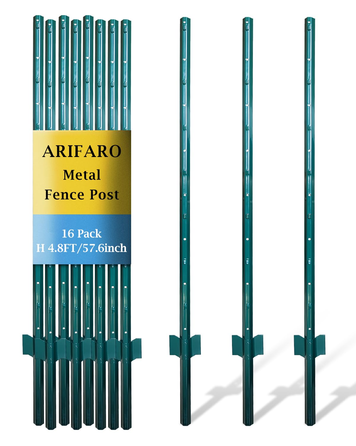 Fence Posts 4 Feet, 10-Pack, Heavy Duty U Post, Metal Fence Post