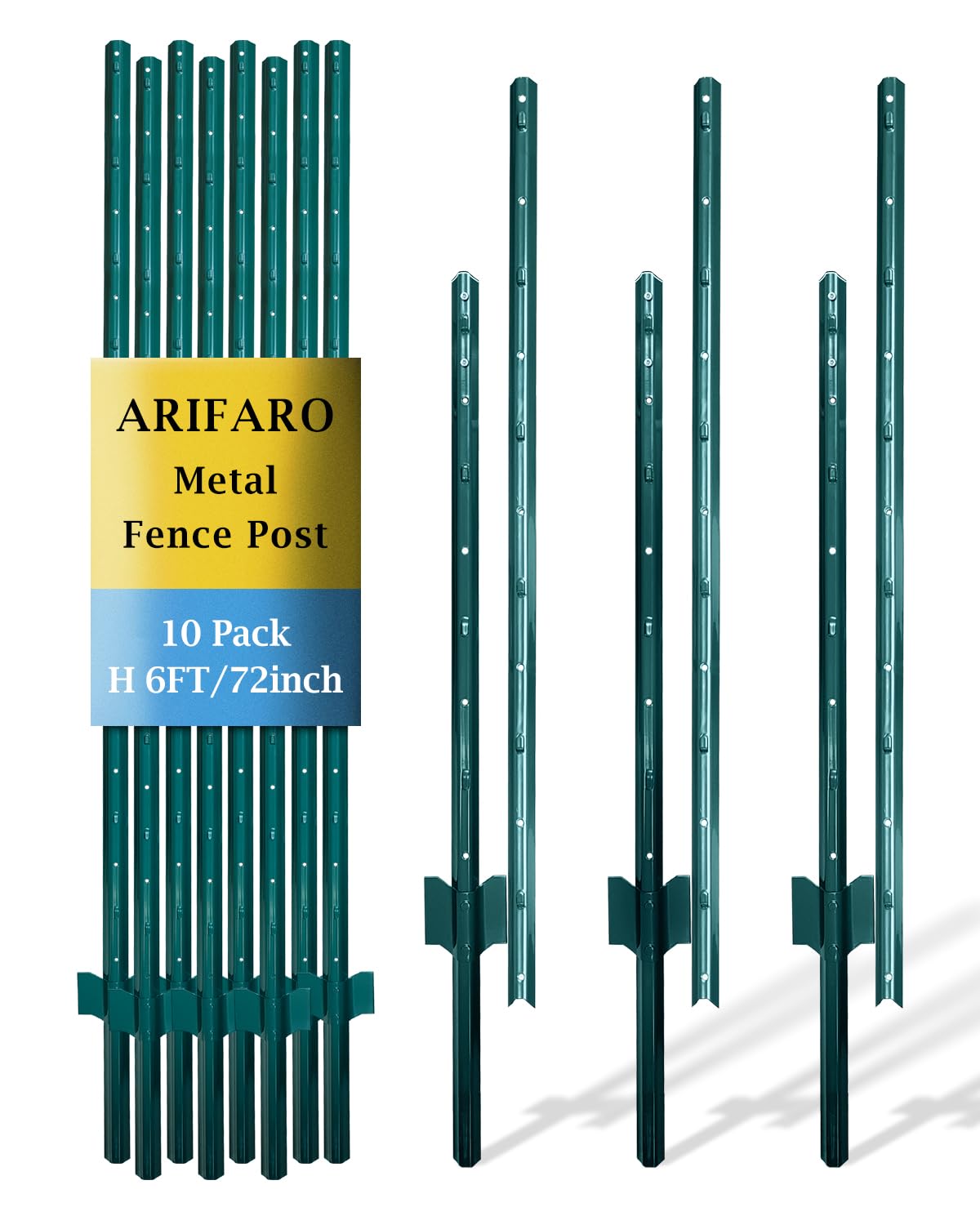 Fence Posts 4 Feet, 10-Pack, Heavy Duty U Post, Metal Fence Post