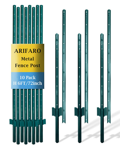 Fence Posts 4 Feet, 10-Pack, Heavy Duty U Post, Metal Fence Post
