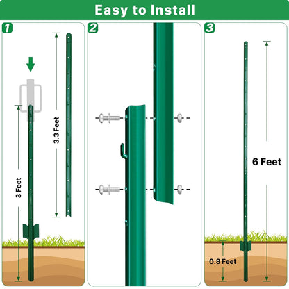 Fence Posts 4 Feet, 10-Pack, Heavy Duty U Post, Metal Fence Post