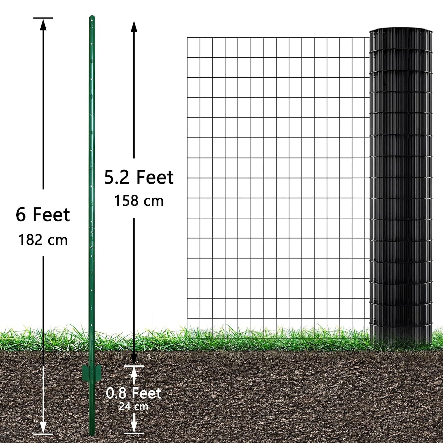 Fence Posts 4 Feet, 10-Pack, Heavy Duty U Post, Metal Fence Post