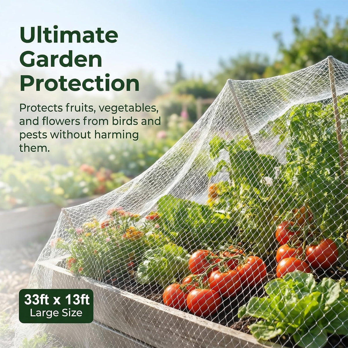 33x13 Ft Bird Netting for Garden,1 Inch Mesh Size, White