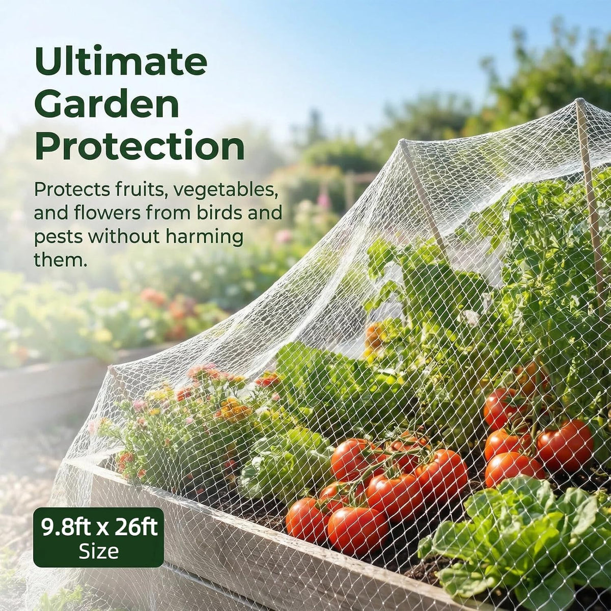33x13 Ft Bird Netting for Garden,1 Inch Mesh Size, White