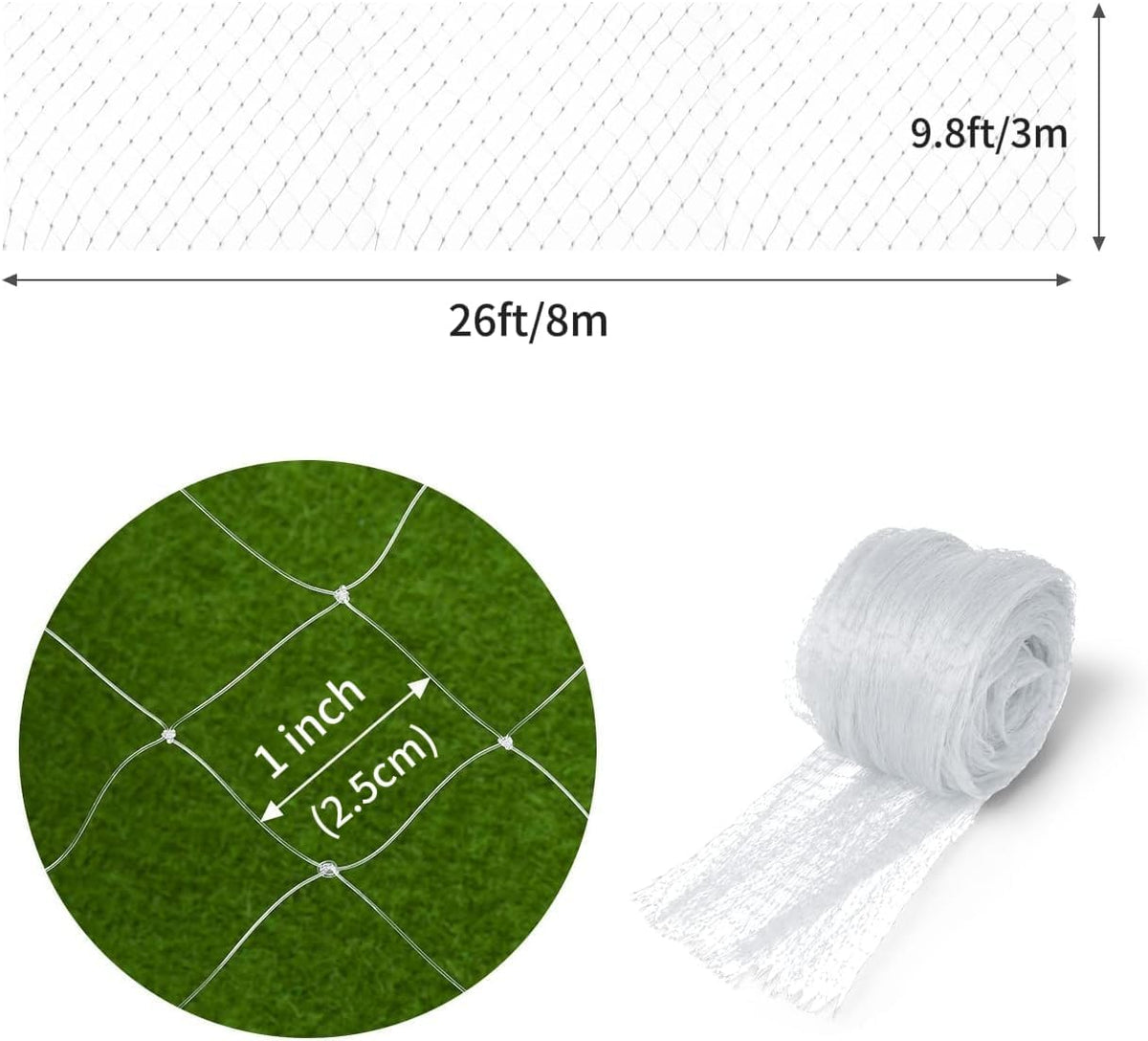 33x13 Ft Bird Netting for Garden,1 Inch Mesh Size, White