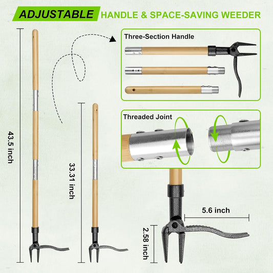 Stand Up Weed Puller Tool with Heavy Duty 4-Claw Steel Head