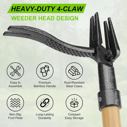 Stand Up Weed Puller Tool with Heavy Duty 4-Claw Steel Head