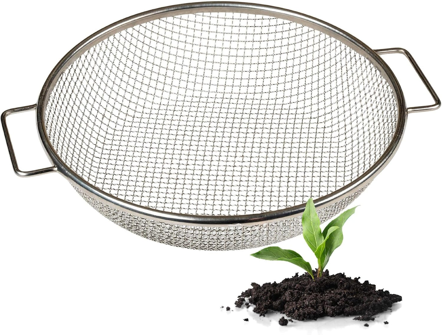 Round Soil Sifter, 1/4-inch Stainless Steel Sieve with Handles