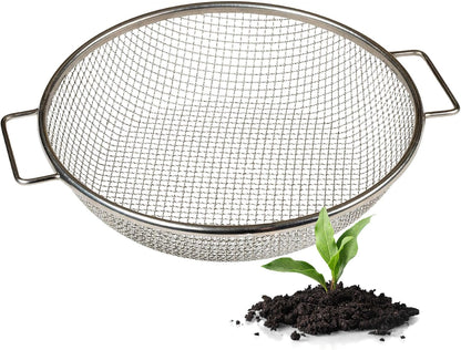 Round Soil Sifter, 1/4-inch Stainless Steel Sieve with Handles
